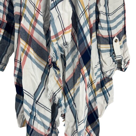 Maurices Women's Plaid Frayed 3/4 Sleeve Wrap Size M - Picture 2 of 8